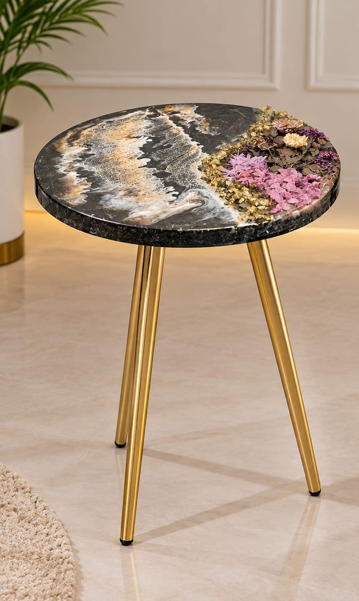 Black ocean resin coffee table