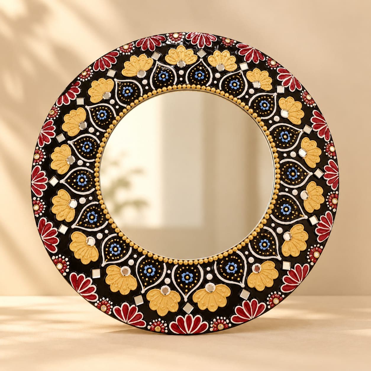 Black Mandala Wall Art With Yellow Red Flowers