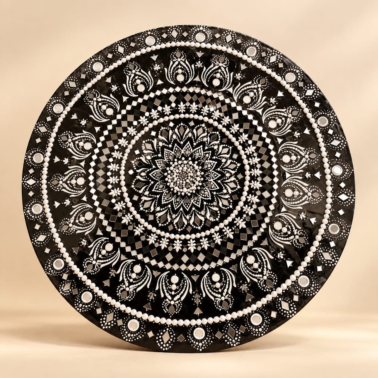 Black and White Mandala Wall Art With Mirror Work
