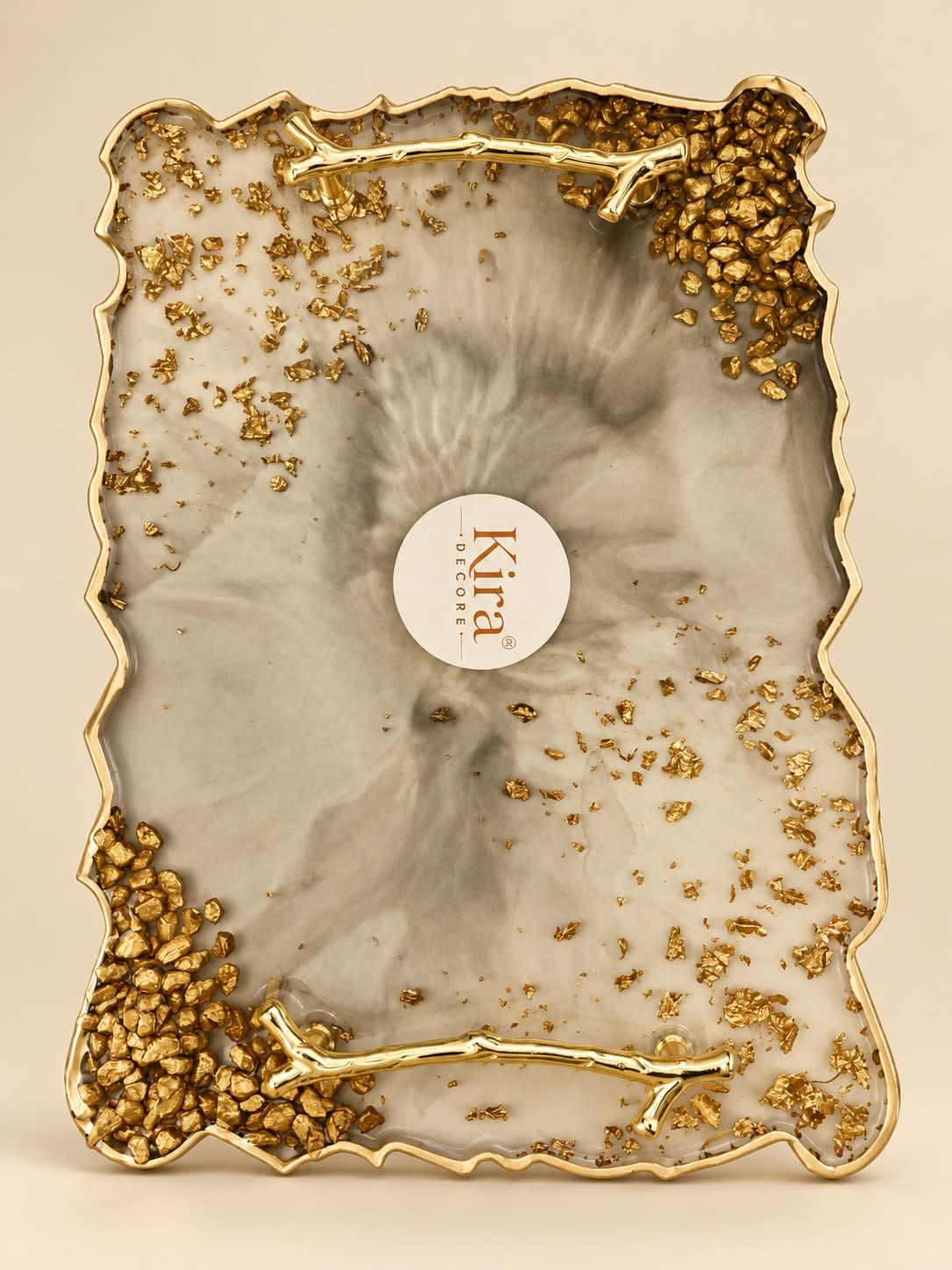 Grey & Golden Resin Tray